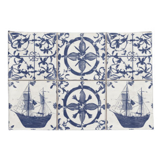 Mediterranean Nautical Tile Pattern Pillowcase
