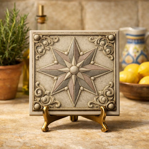Mediterranean Neutral Star Tuscan Decor Ceramic Tile