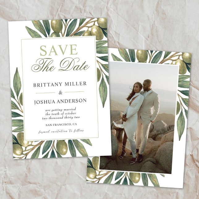 Mediterranean Olive Branch Photo Wedding Save The Date (Creator Uploaded)