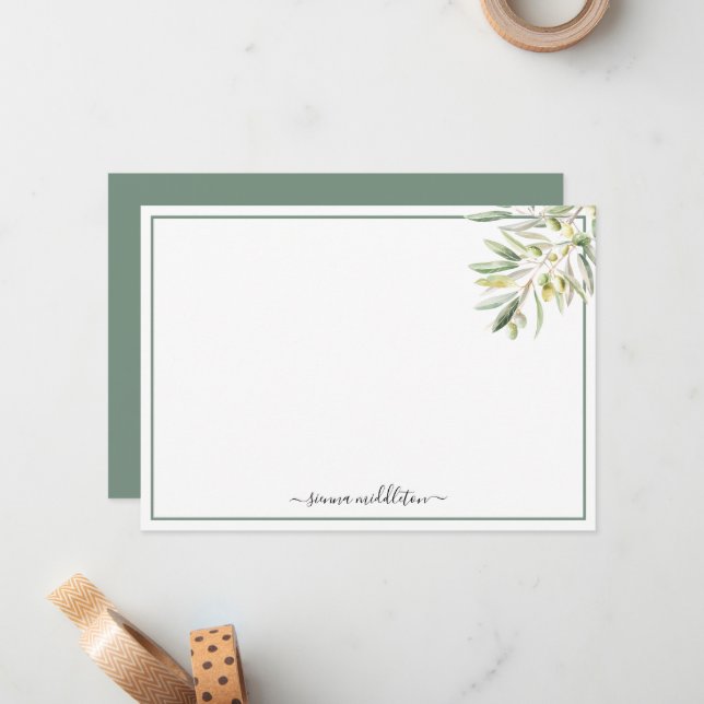 Mediterranean Olive Branch Rustic Personalised Card (Front/Back In Situ)