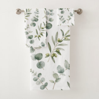 Mediterranean Olive Branch Watercolor Bath Towel Set