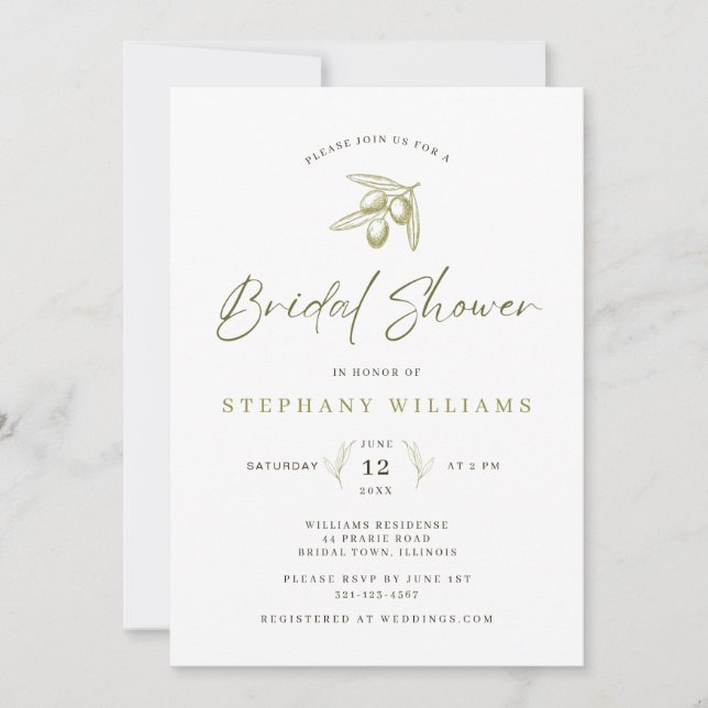 Mediterranean Olive Bridal Shower Invitation  (Front)