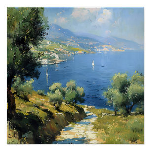 Mediterranean Olive Grove by the Sea Poster