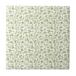 Mediterranean Olive Oil Bottle Olive Leaf Pattern Ceramic Tile