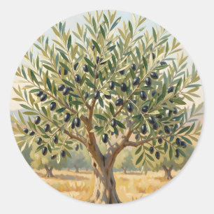 Mediterranean Olive Tree Landscape  Classic Round Sticker