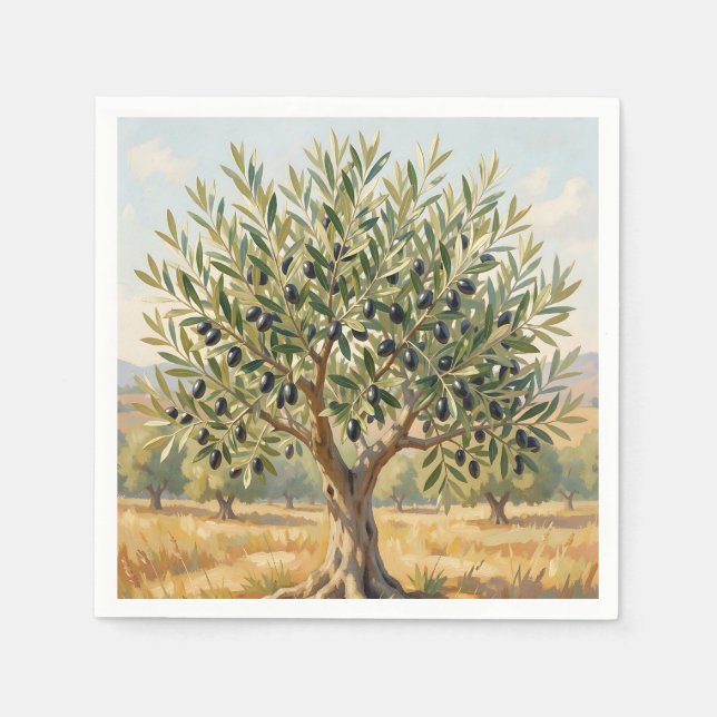 Mediterranean Olive Tree Landscape  Napkin (Front)