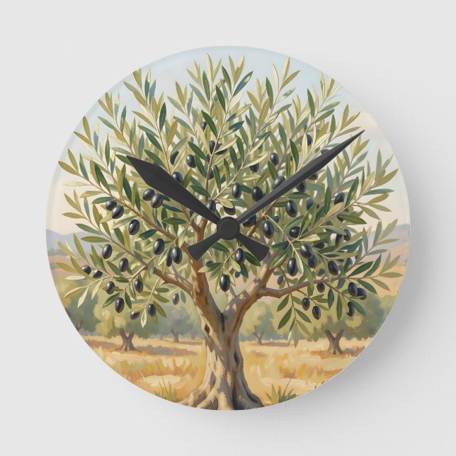 Mediterranean Olive Tree Landscape  Round Clock (Front)