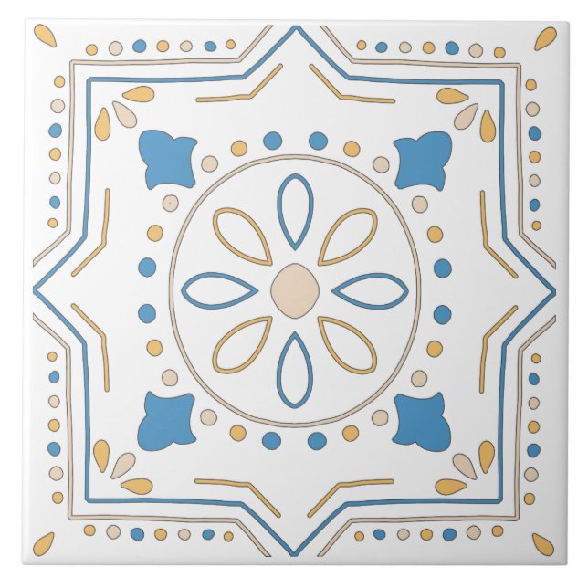 Mediterranean Orange Blue Pink Geometric Andalouse Ceramic Tile (Front)