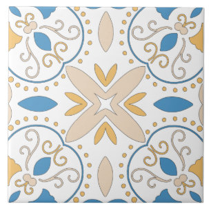Mediterranean Orange Blue Pink Geometric Andalouse Ceramic Tile