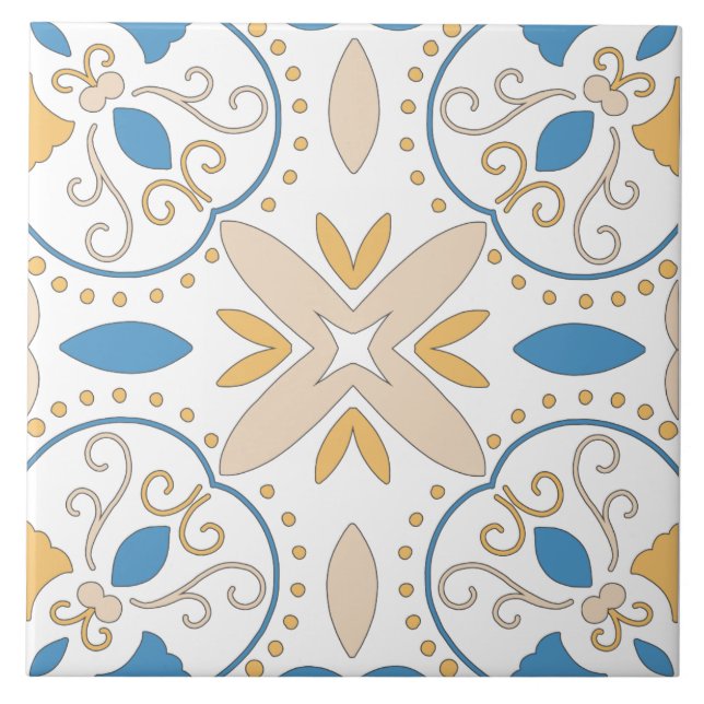 Mediterranean Orange Blue Pink Geometric Andalouse Ceramic Tile (Front)