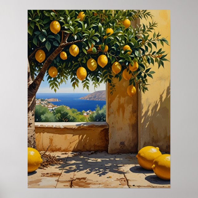 Mediterranean Orange Tree Landscape Art Print (Front)