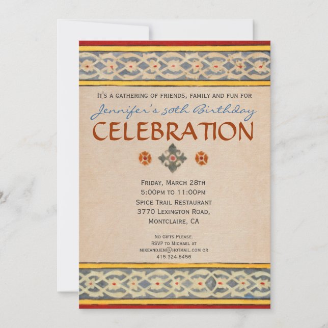 Mediterranean Party Invitation - Hand Painted Tile (Front)