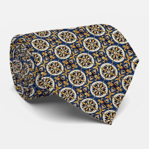 Mediterranean Pattern Deep Indigo, Gold, Ochre... Tie
