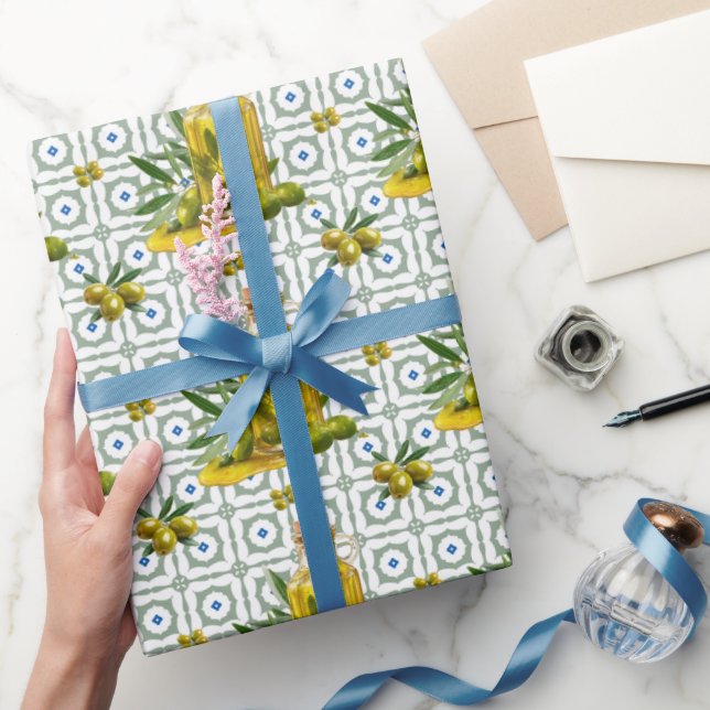 Mediterranean Pattern Olive Oil Wrapping Paper (Gifting)