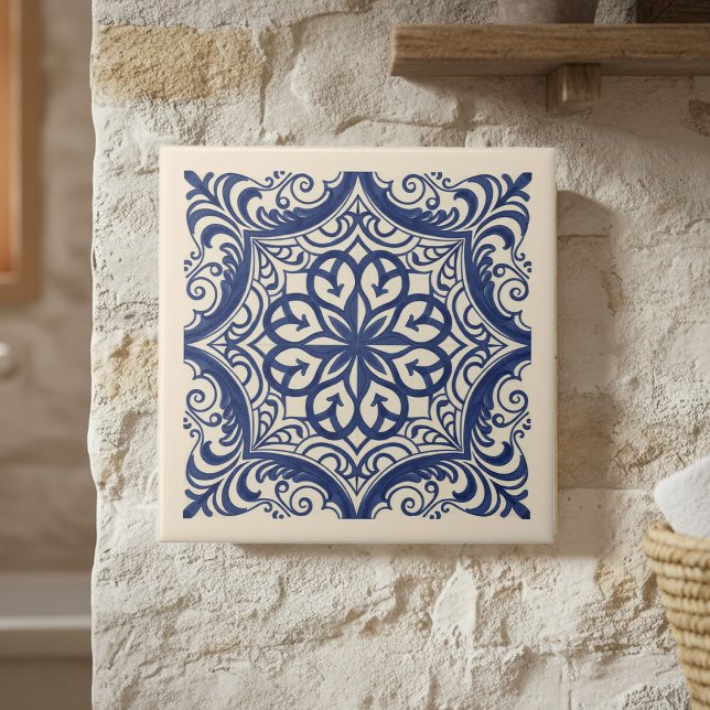 Mediterranean Pattern Pat#4 Blue Ivory ID1195 Ceramic Tile (Creator Uploaded)