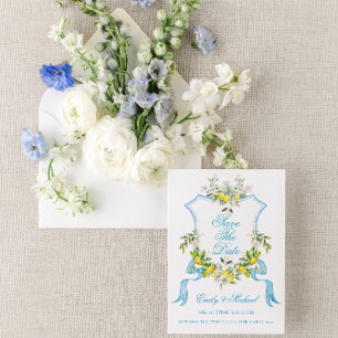 Mediterranean Photo/Crest Wedding Save the Date Invitation
