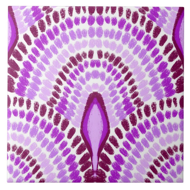 Mediterranean Pink Mosaic-Hand-Painted Scallops Ceramic Tile (Front)