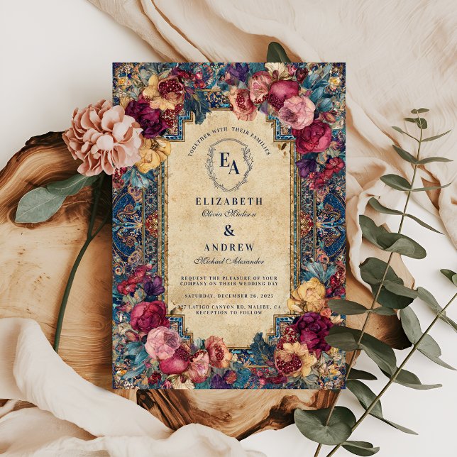 Mediterranean Pomegranate Floral Weddin Invitation (Creator Uploaded)