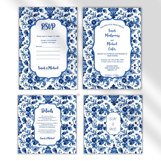 Mediterranean Portuguese Blue Tile Custom Invitation (historic art,vintage,handpainted,blue,azulejos,portuguese,azulejos tiles,lisbon,mediterrane)