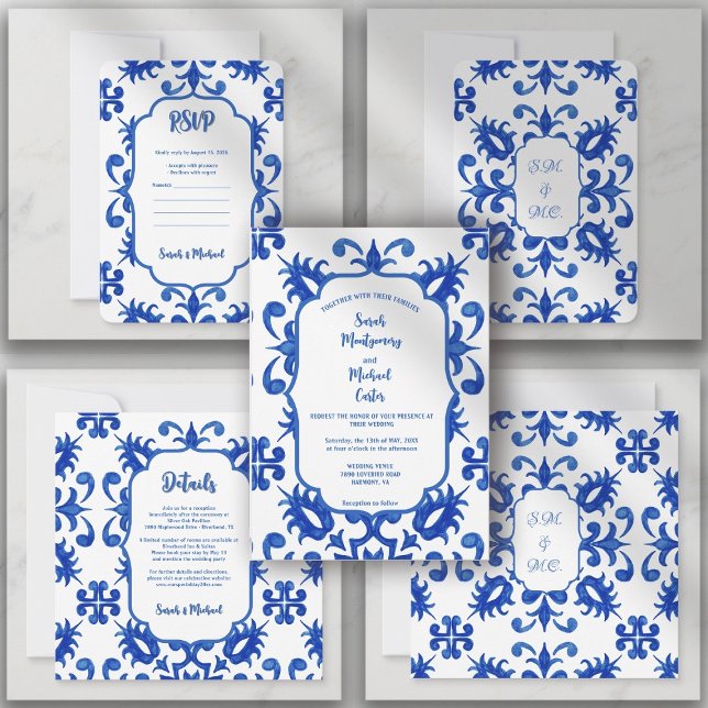 Mediterranean Portuguese Blue Tile Custom Invitation (Creator Uploaded)