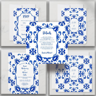 Mediterranean Portuguese Blue Tile Detail Invitation