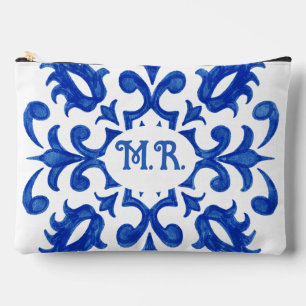 Mediterranean Portuguese Blue Tile Monogram Accessory Pouch
