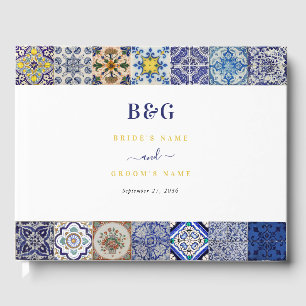 Mediterranean Portuguese Tiles Pattern Wedding Guest Book