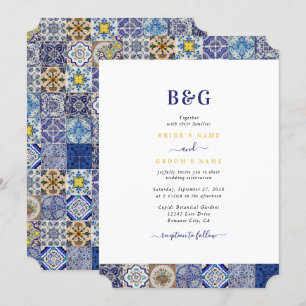 Mediterranean Portuguese Tiles Pattern Wedding Invitation