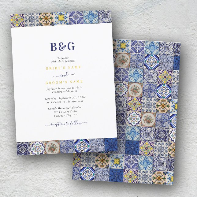 Mediterranean Portuguese Tiles Pattern Wedding Invitation (Mediterranean Portuguese Tiles Pattern Invitation)