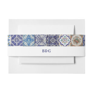 Mediterranean Portuguese Tiles Wedding Favour Invitation Belly Band
