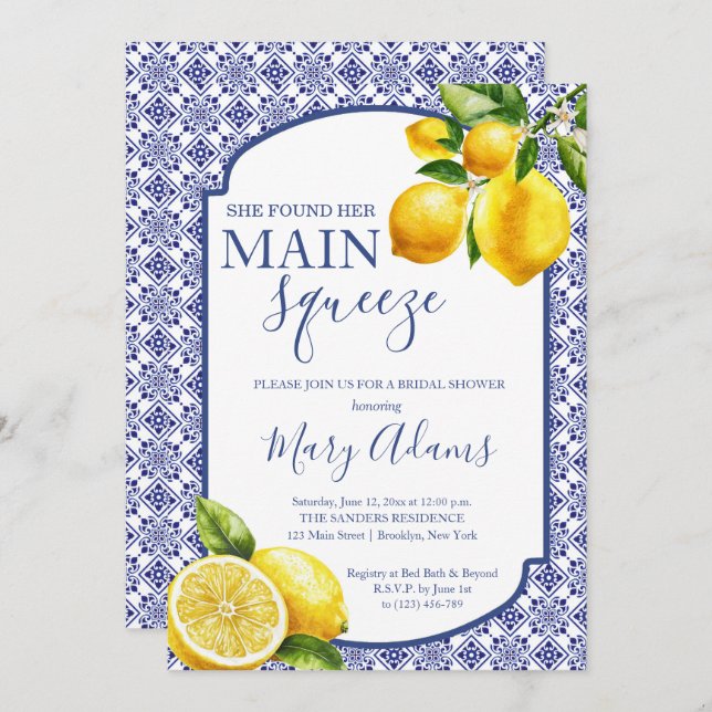 Mediterranean Positano Main Squeeze Bridal Shower Invitation (Front/Back)