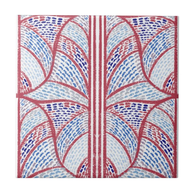 Mediterranean Red and Blue Mosaic Pattern  Ceramic Tile (Front)