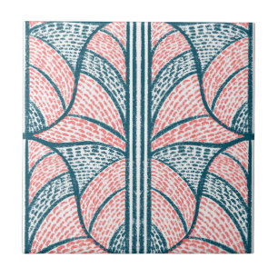 Mediterranean Red and Teal Mosaic Pattern Ceramic Tile
