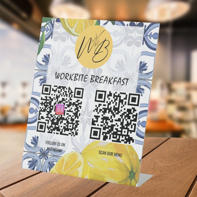 Mediterranean Restaurant Menu Instagram Qr Code Pedestal Sign (Creator Uploaded)