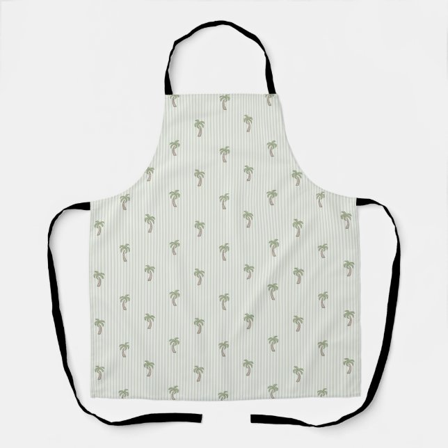 Mediterranean Riviera Palm Tree Stripes Olive  Apron (Front)
