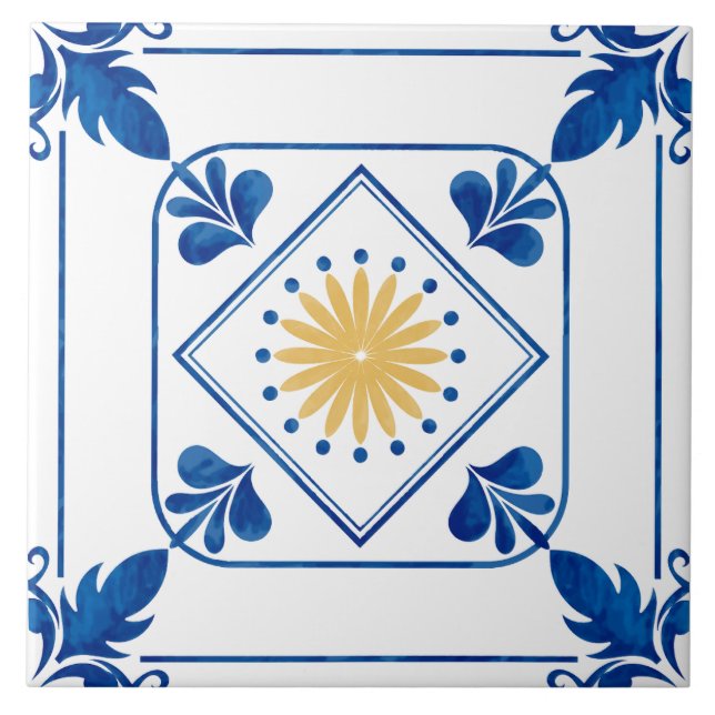 Mediterranean Rosette (Yellow) Ceramic Tile (Front)
