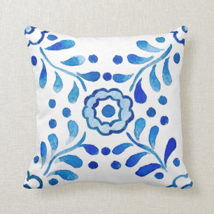 Mediterranean Royal Blue Tile Santorini  Cushion