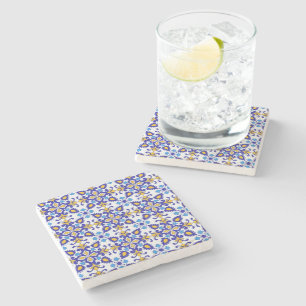 Mediterranean Royal Mosaic Blue and Gold Ceramic  Stone Coaster