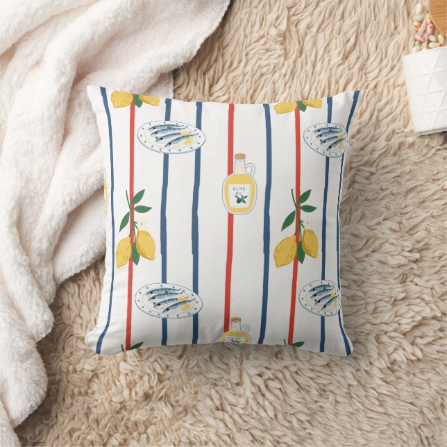 Mediterranean Sardines and Lemons Pattern Cushion (Blanket)