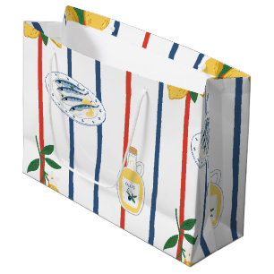 Mediterranean Sardines and Lemons Pattern Large Gift Bag