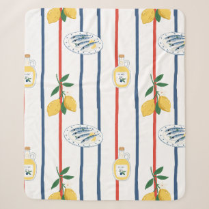 Mediterranean Sardines and Lemons Pattern Sherpa Blanket