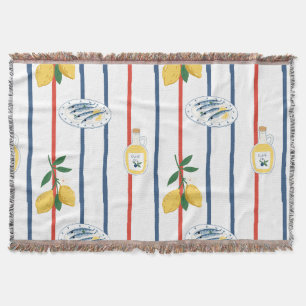 Mediterranean Sardines and Lemons Pattern Throw Blanket