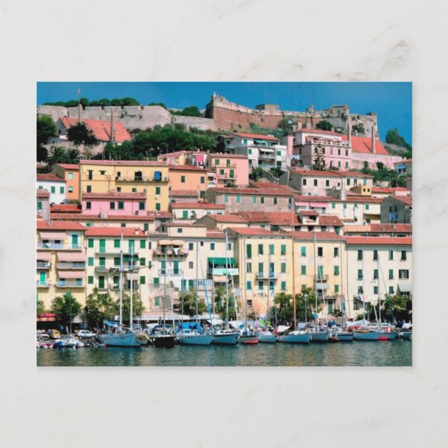 Mediterranean Sea Coast Italy Village and Harbour Postcard (Front)