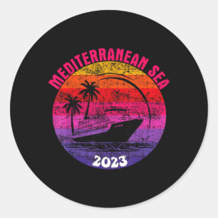 Mediterranean Sea Cruise 2023 Retro Sunset Family Classic Round Sticker