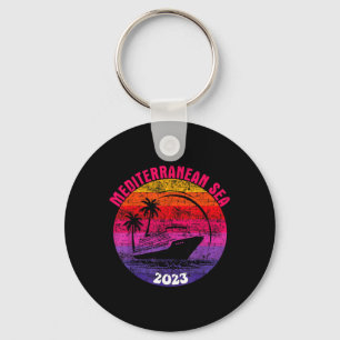 Mediterranean Sea Cruise 2023 Retro Sunset Family Key Ring