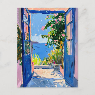 Mediterranean Sea View With Bougainvillea Postcard