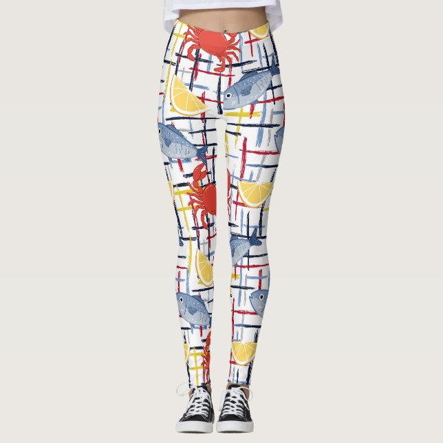 Mediterranean Seafood Market Pattern (1) Leggings (Front)