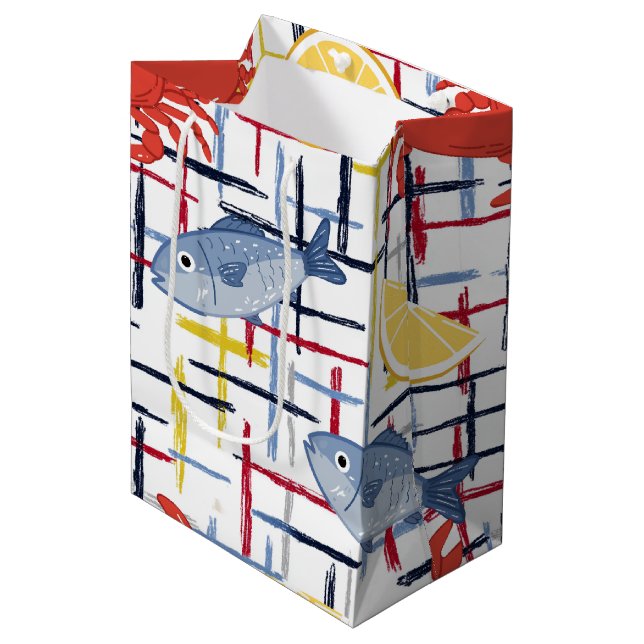 Mediterranean Seafood Market Pattern (1) Medium Gift Bag (Front Angled)