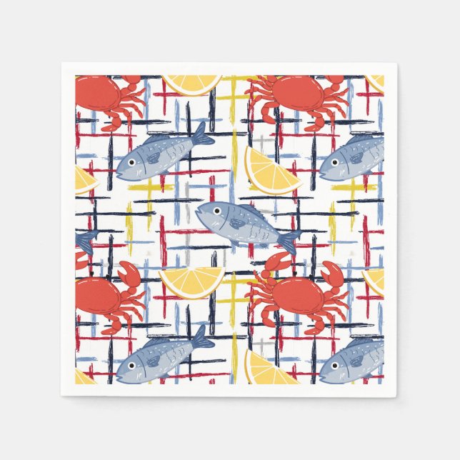 Mediterranean Seafood Market Pattern (1) Napkin (Front)