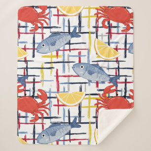 Mediterranean Seafood Market Pattern (1) Sherpa Blanket